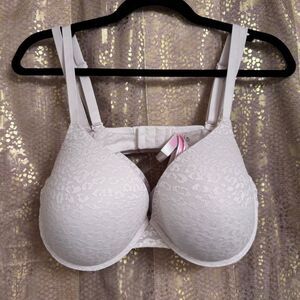 Lot Of 2 PINK Victorias Secret White Leopard Wear Everywhere Push Up Bras 38D